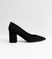 New Look Black Suedette Block Heel Court Shoes